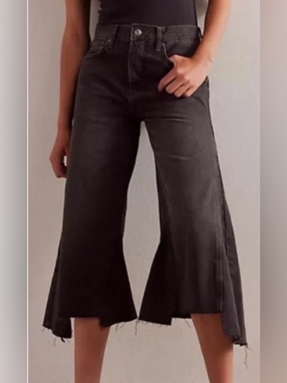 Free People Washed Black Wide-Leg Cropped Jeans
